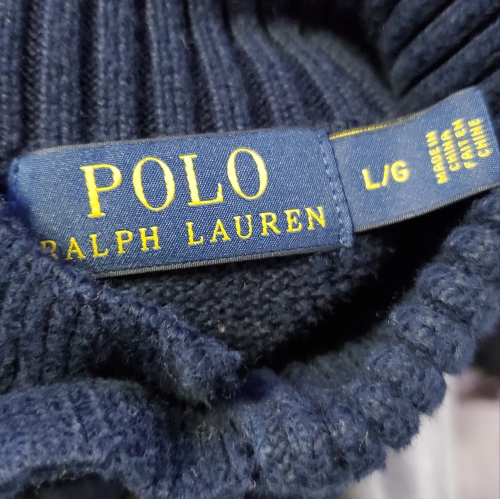 Ralph Lauren Navy V-Neck Polo Sweater with Red Pony - Picture 3 of 4